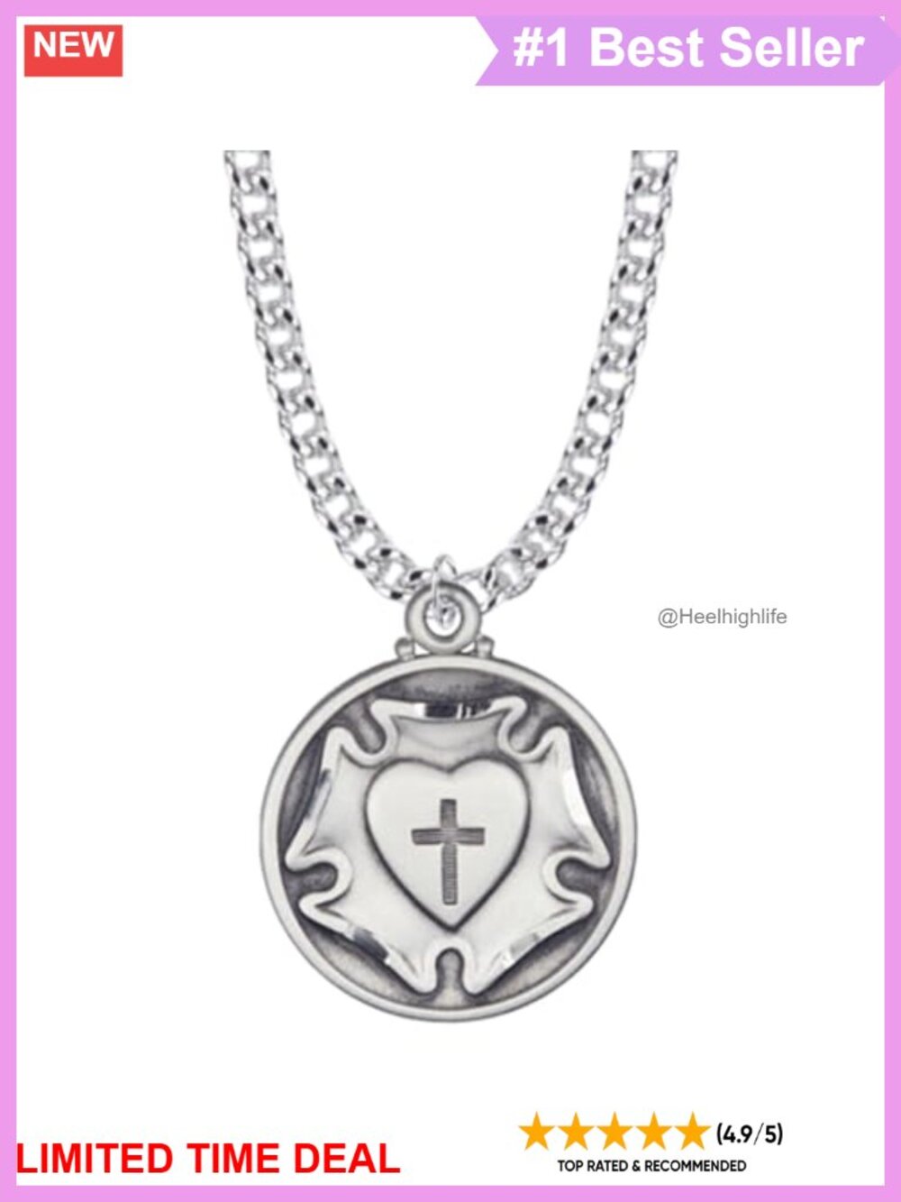 Sterling Silver Luther's Rose Lutheran Cross Medal Pendant Necklace 20 Inch